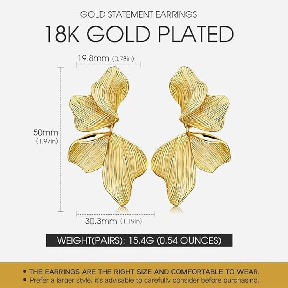 Hefanny Gold Statement Post Earrings Large Floral - New in Box, never worn!